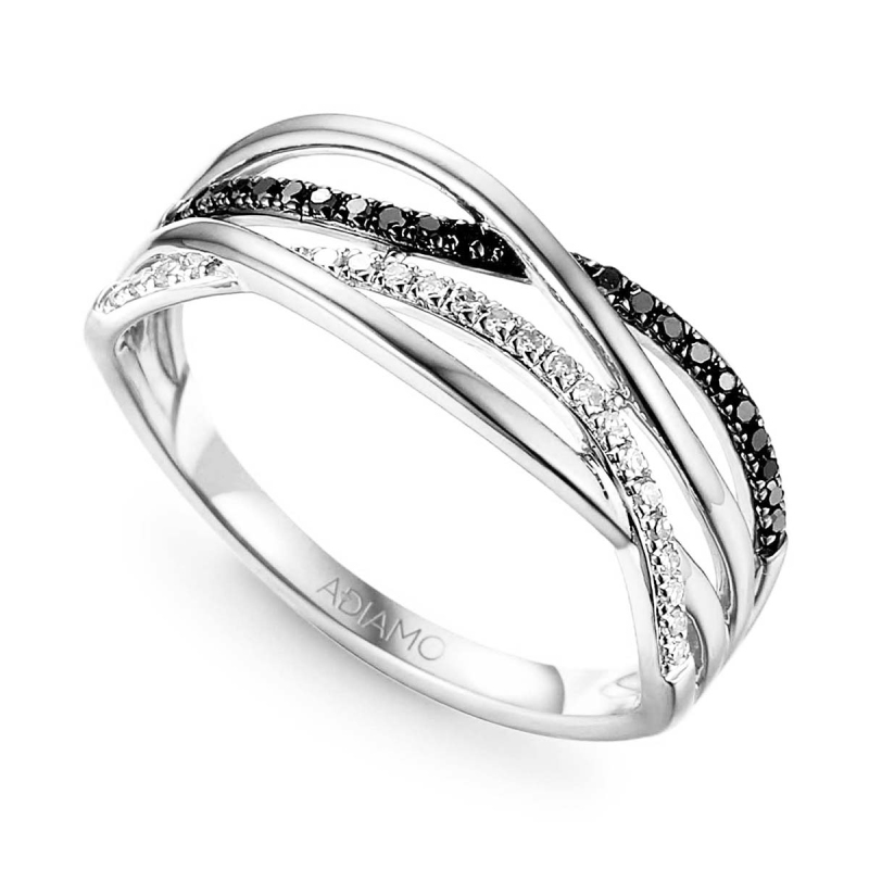 Pierścionek z diamentami i czarnymi diamentami (R56276 W BD): 7 - zdjęcie: 1