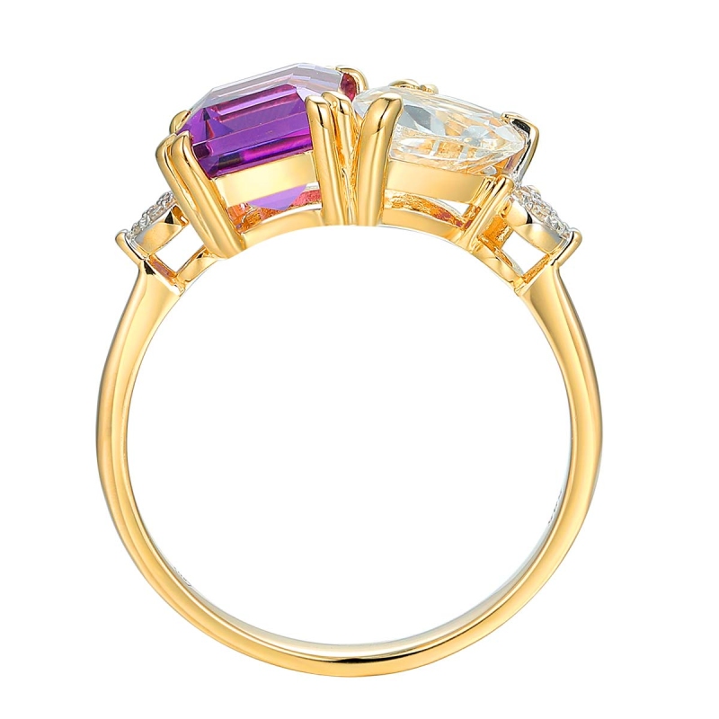 Pierścionek z ametystem, białym topazem i diamentami (R93893 Y D AM): 7 - zdjęcie: 4