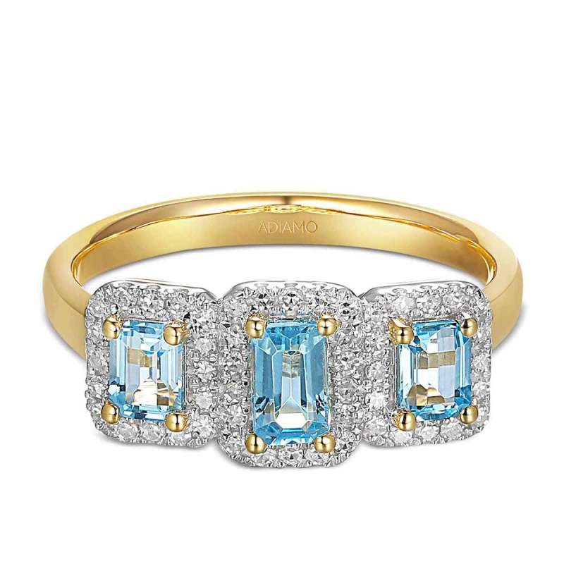 Pierścionek z niebieskimi topazami i diamentami (R86092 Y BT): 10 - zdjęcie: 2