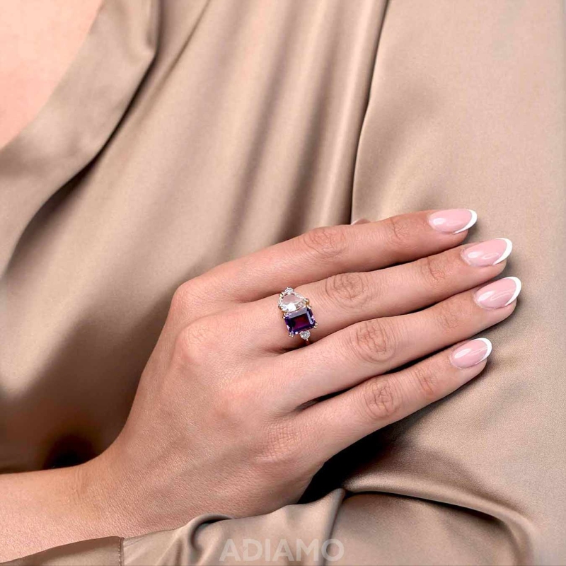 Pierścionek z ametystem, białym topazem i diamentami (R93893 Y D AM): 7 - zdjęcie: 2