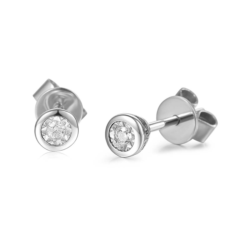 Kolczyki z białego złota z diamentami - sztyft (E67562 W S 0,04ct) - zdjęcie: 1