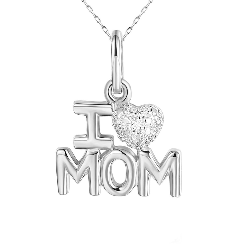 Zawieszka z białego złota - napis I ♥ MOM z diamentami (P84905 W) - zdjęcie: 1
