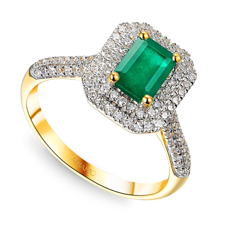 Pierścionek ze szmaragdem i diamentami (R101936 Y EM): 14 - zdjęcie: 1