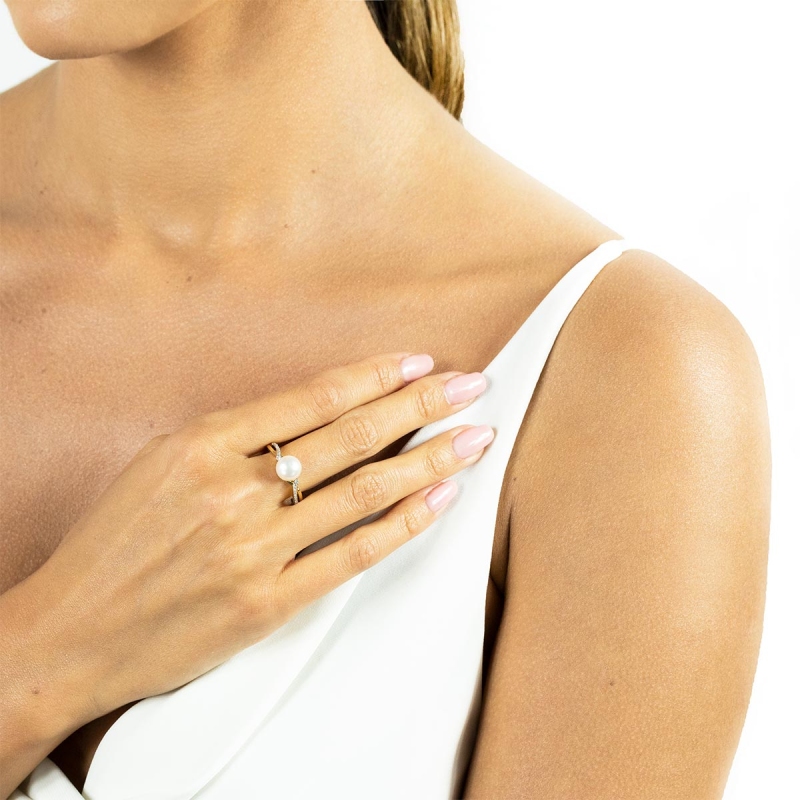 Pierścionek z perłą i diamentami (R34412 Y): 7 - zdjęcie: 2