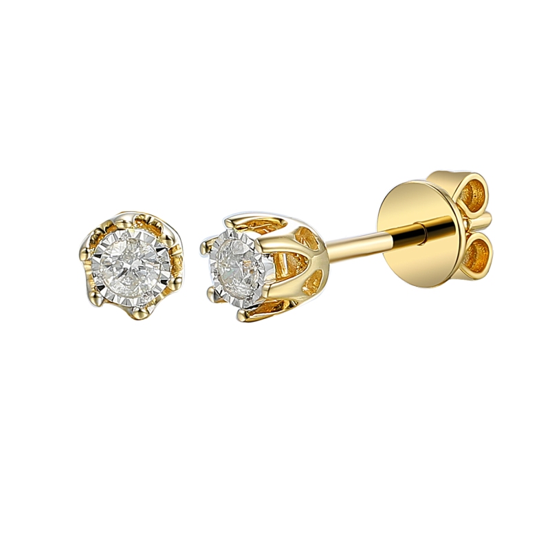 Kolczyki z żółtego złota z diamentami - 0,12 ct - iluzja - sztyft (E88312 0,12ct Y S) - zdjęcie: 1