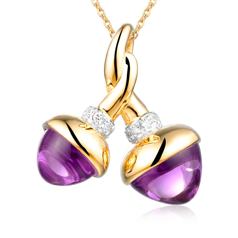 Zawieszka z żółtego złota z ametystami w szlife kaboszonowym i diamentami (P105438 Y AM) - zdjęcie: 1