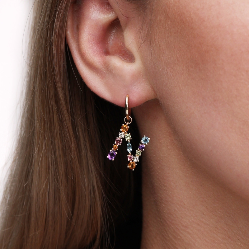 Kolczyki literka N z kamieniami naturalnymi (E84508 Y S) - zdjęcie: 2