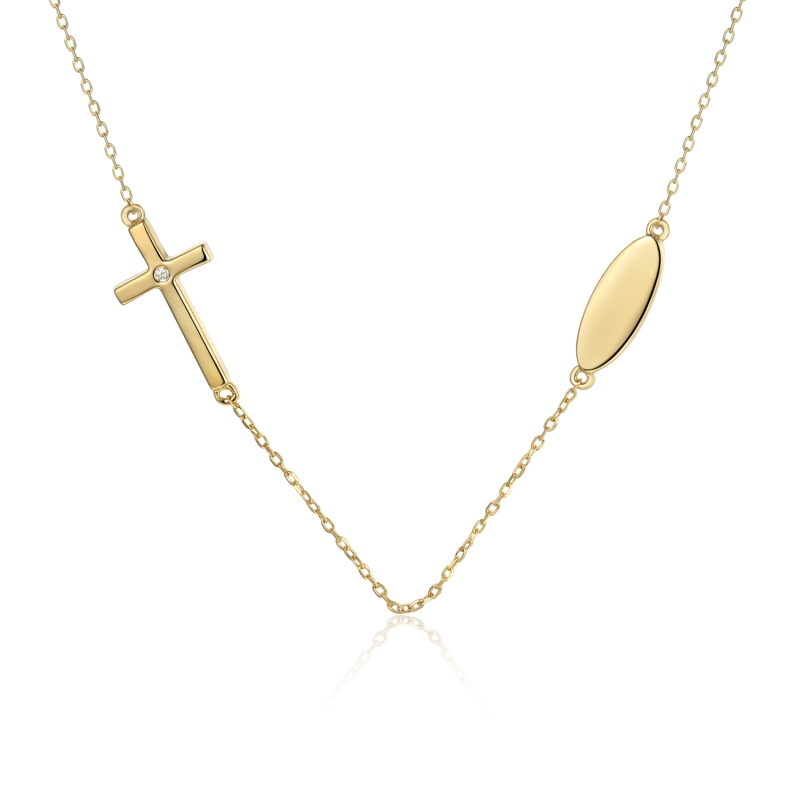 Naszyjnik krzyżyk z diamentem (N03979 Y) - zdjęcie: 1
