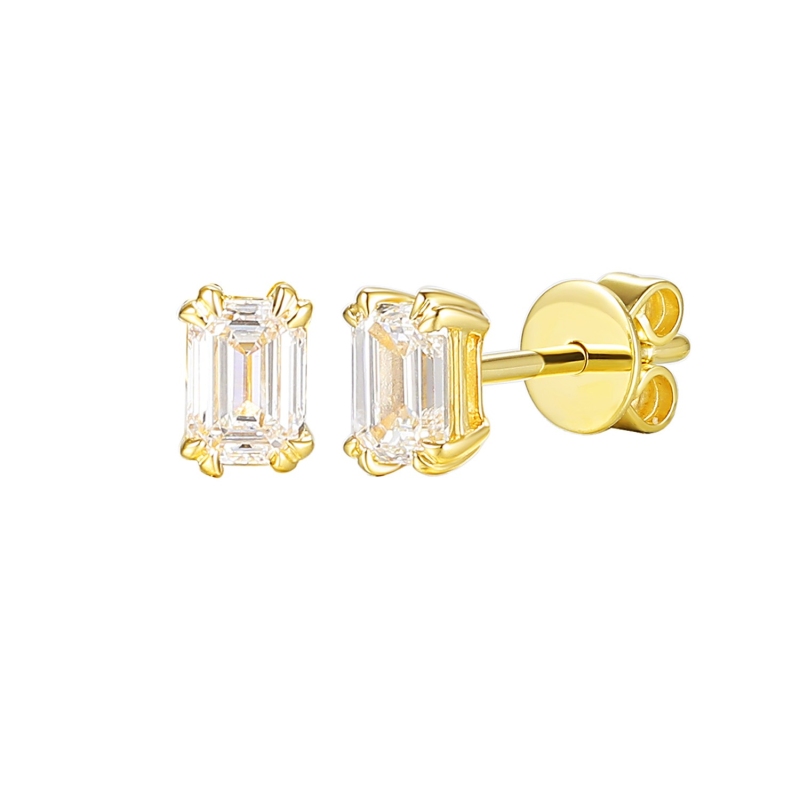 Kolczyki z żółtego złota z diamentami laboratoryjnymi - 0,62 ct - szlif szmaragdowy (E96116 Y S LGD 0,62ct) - zdjęcie: 1