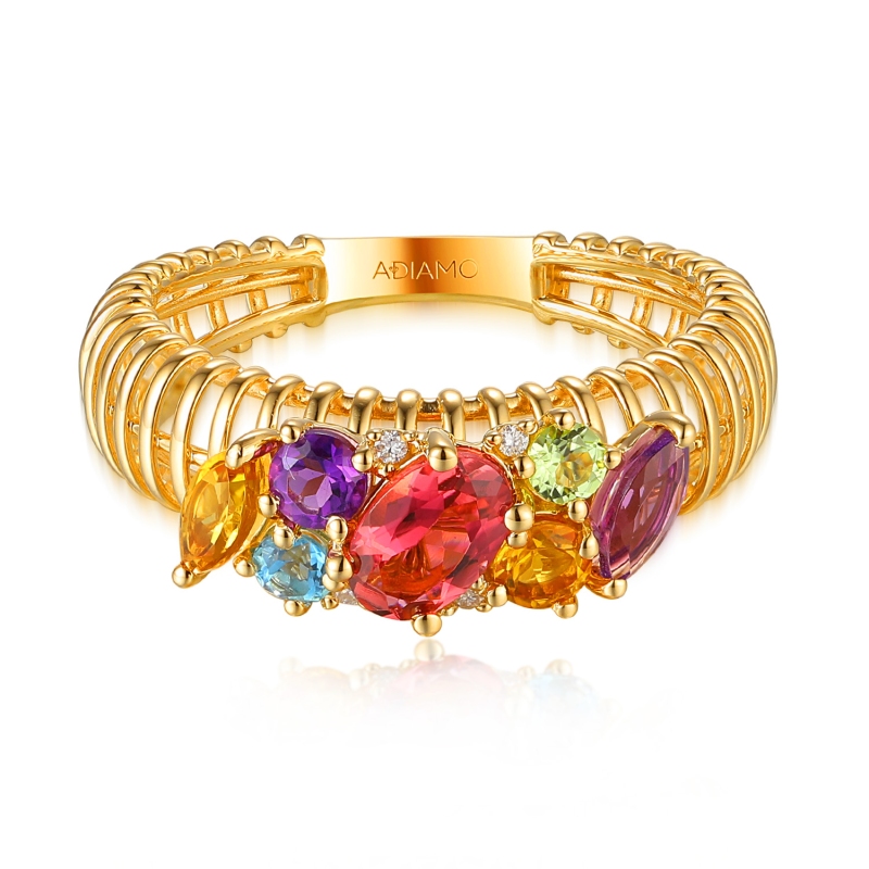 Pierścionek z kolorowymi kamieniami i diamentami (R99609 Y AM,BT,CT,PT,PTR): 10 - zdjęcie: 2