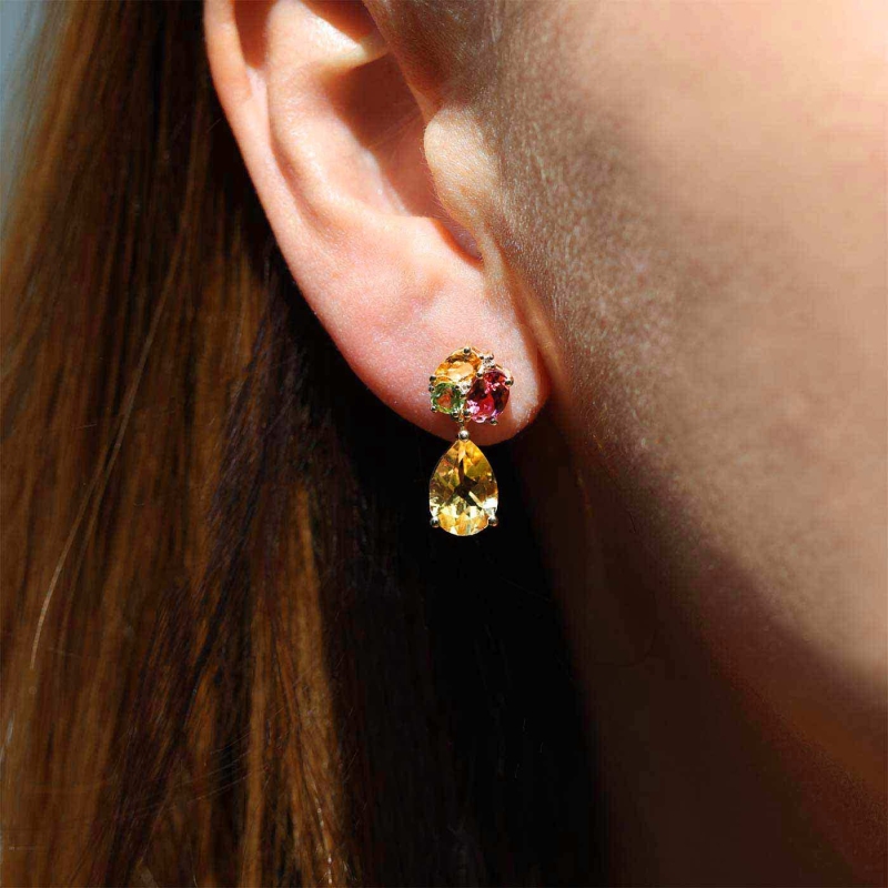 Kolczyki z kolorowymi kamieniami i diamentami (E88903 Y S CT,PT,PTR) - zdjęcie: 2