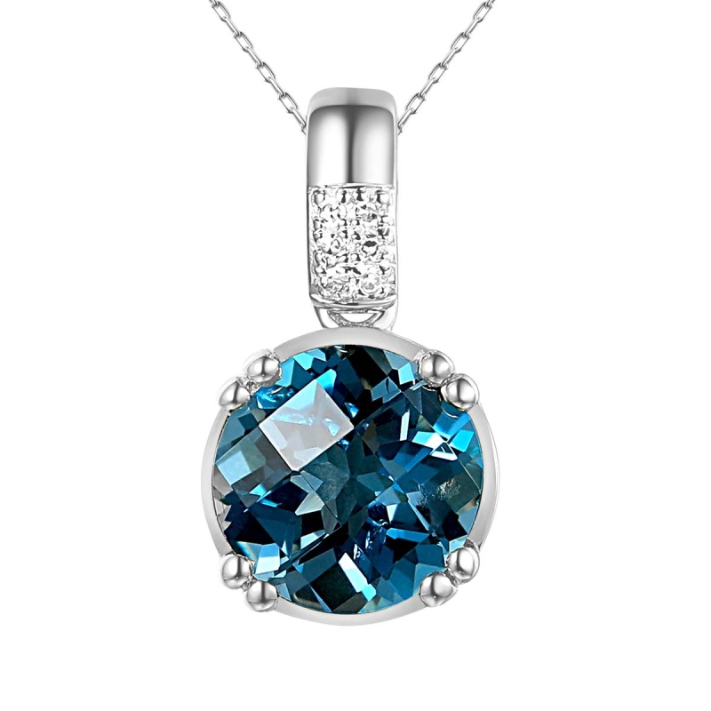Zawieszka z białego złota z london blue topazem w szlifie okrągłym i diamentami (P82457 W LBT) - zdjęcie: 1