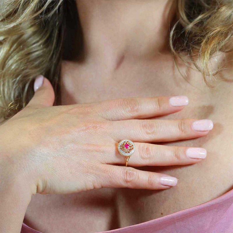 Pierścionek z rubinem i diamentami (R86858 Y RU): 7 - zdjęcie: 2