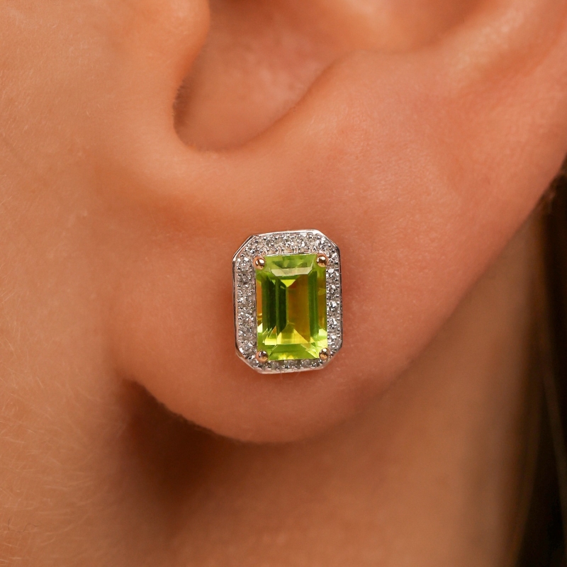 Kolczyki z żółtego złota z perydotami i diamentami - sztyft 1,41ct - patentka (E62904 Y S PT) - zdjęcie: 3