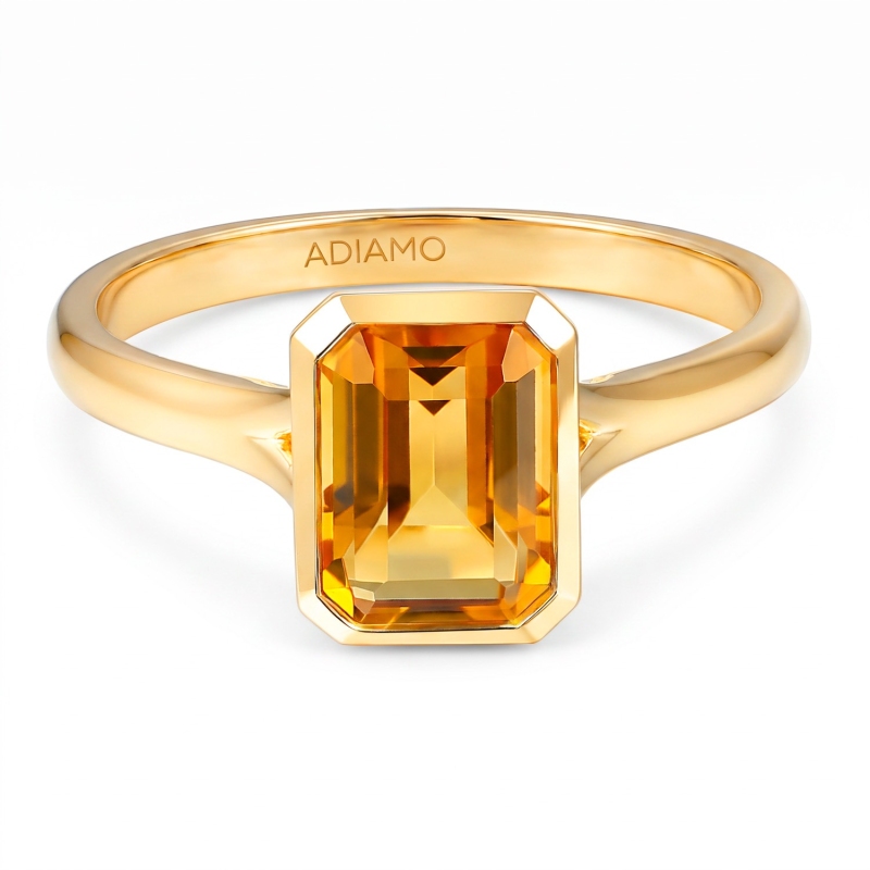 Pierścionek z żółtego złota z cytrynem w szlifie szmaragdowym - 1,55 ct (R93955 Y CT): 13 - zdjęcie: 3