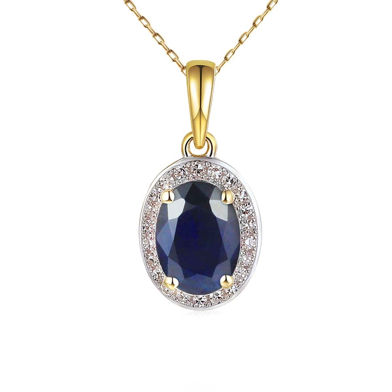 Zawieszka z żółtego złota z szafirem w szlifie owalnym i diamentami - 1,03 ct (P62898 Y M SA) - zdjęcie: 1