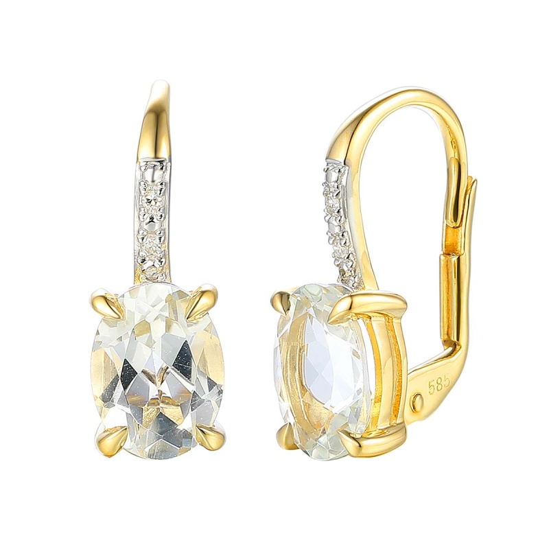 Kolczyki z żółtego złota z białymi topazami i diamentami - 2,99 ct - patentka (E86614 Y P WT) - zdjęcie: 1