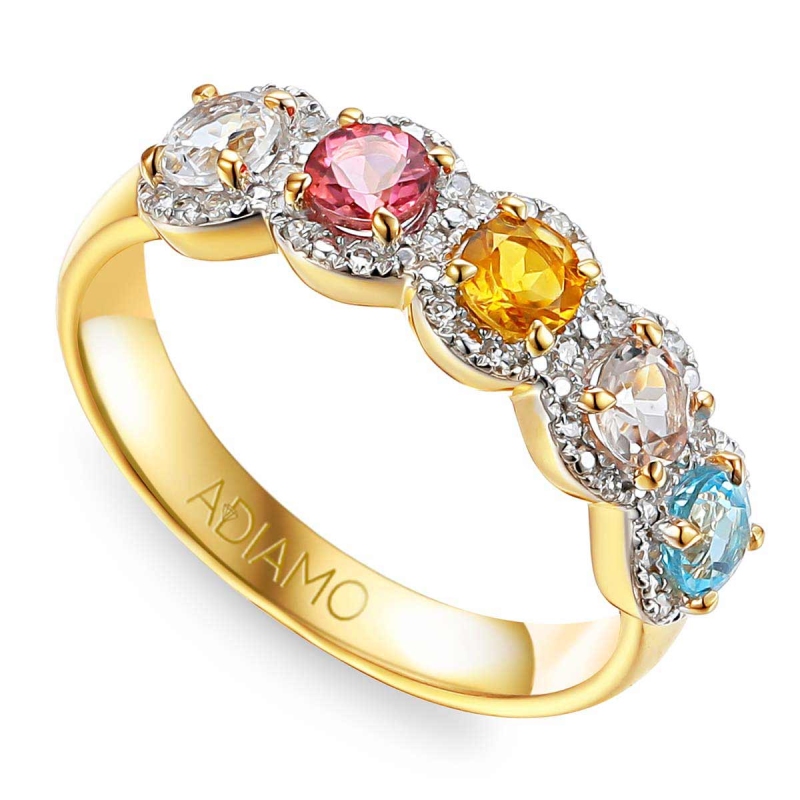 Pierścionek z kolorowymi kamieniami i diamentami (R85270 Y): 10 - zdjęcie: 1