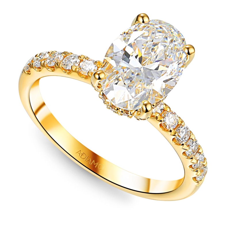 Pierścionek z żółtego złota z diamentem naturalnym w szlife owalnym - 2 ct (R100450 Y 2,00ct): 10 - zdjęcie: 1