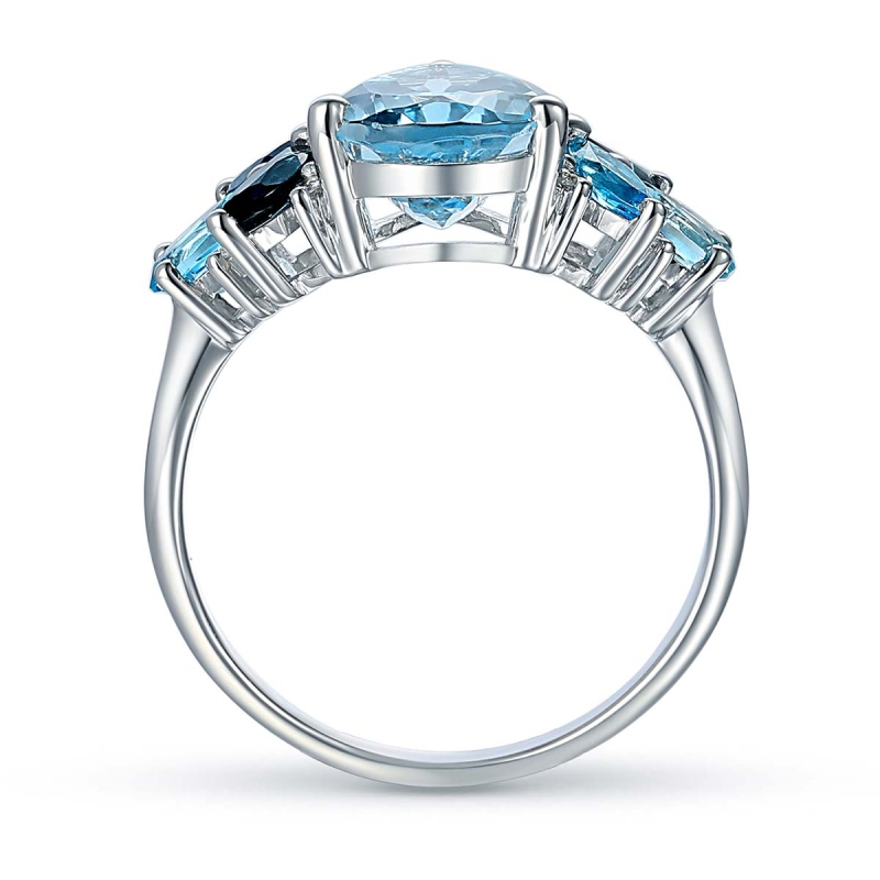 Pierścionek z niebieskimi topazami i diamentami (R88899 W BT): 7 - zdjęcie: 3
