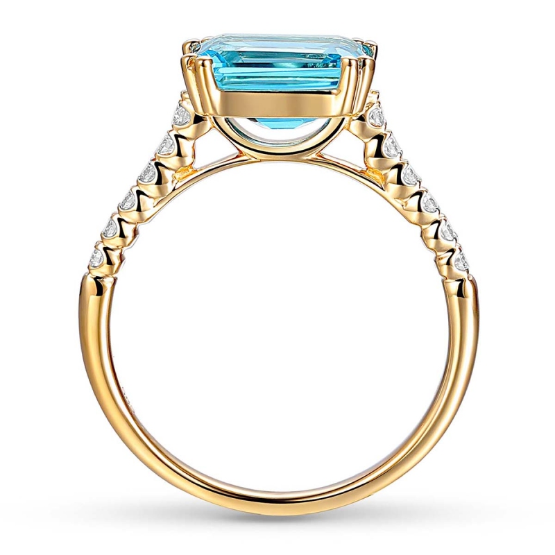 Pierścionek z niebieskim topazem i diamentami (R86442 Y BT): 14 - zdjęcie: 4