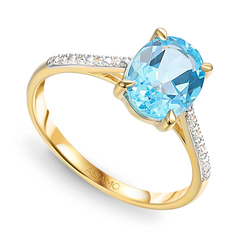 Pierścionek z niebieskim topazem i diamentami (R86614 Y BT): 7 - zdjęcie: 1