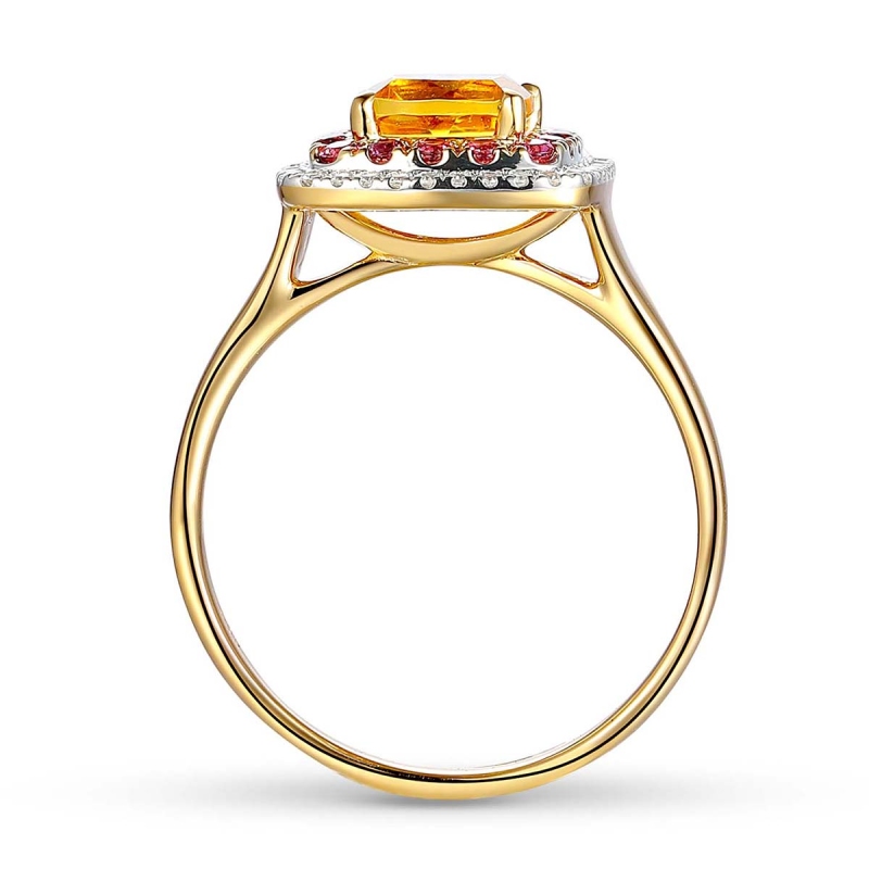 Pierścionek z cytrynem, rodolitami i diamentami (R90182 Y CT): 18 - zdjęcie: 4