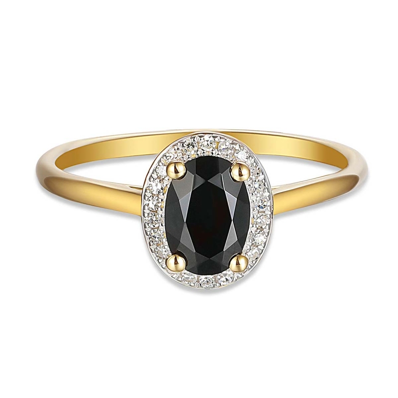 Pierścionek z czarnym agatem i diamentami (R62898 Y M BAG): 7 - zdjęcie: 3