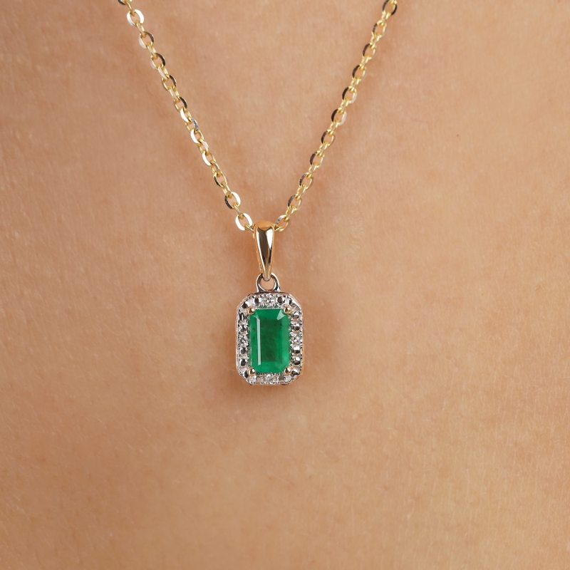 Zawieszka z żółtego złota ze szmaragdem w szlifie emerald i diamentami (P69346 Y EM) - zdjęcie: 3
