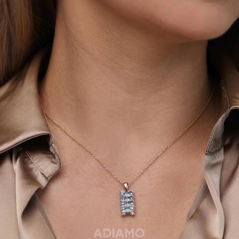 Zawieszka z niebieskimi topazami i diamentami (P84144 Y BT) - zdjęcie: 2