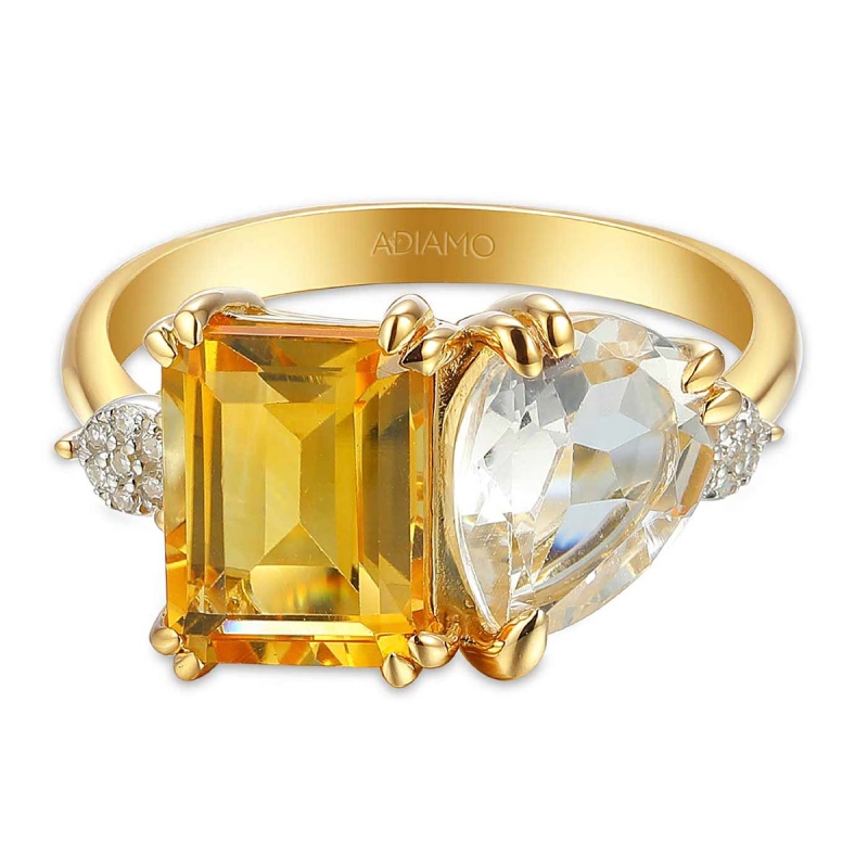 Pierścionek z cytrynem, białym topazem i diamentami (R93893 Y D CT): 7 - zdjęcie: 3