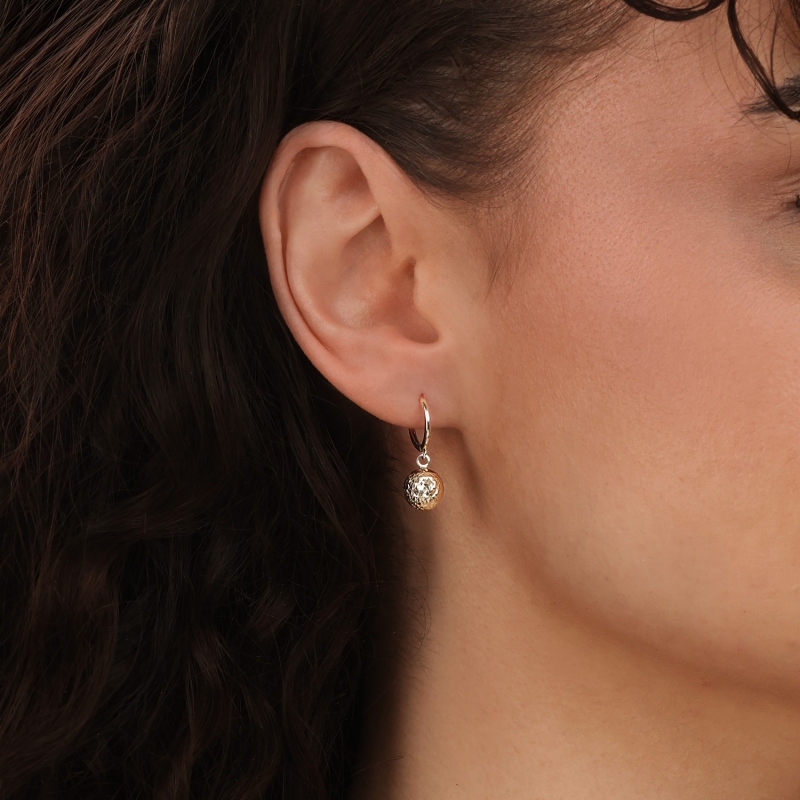 Kolczyki złote wiszące - kulki diamentowane (E26049 Y) - zdjęcie: 2