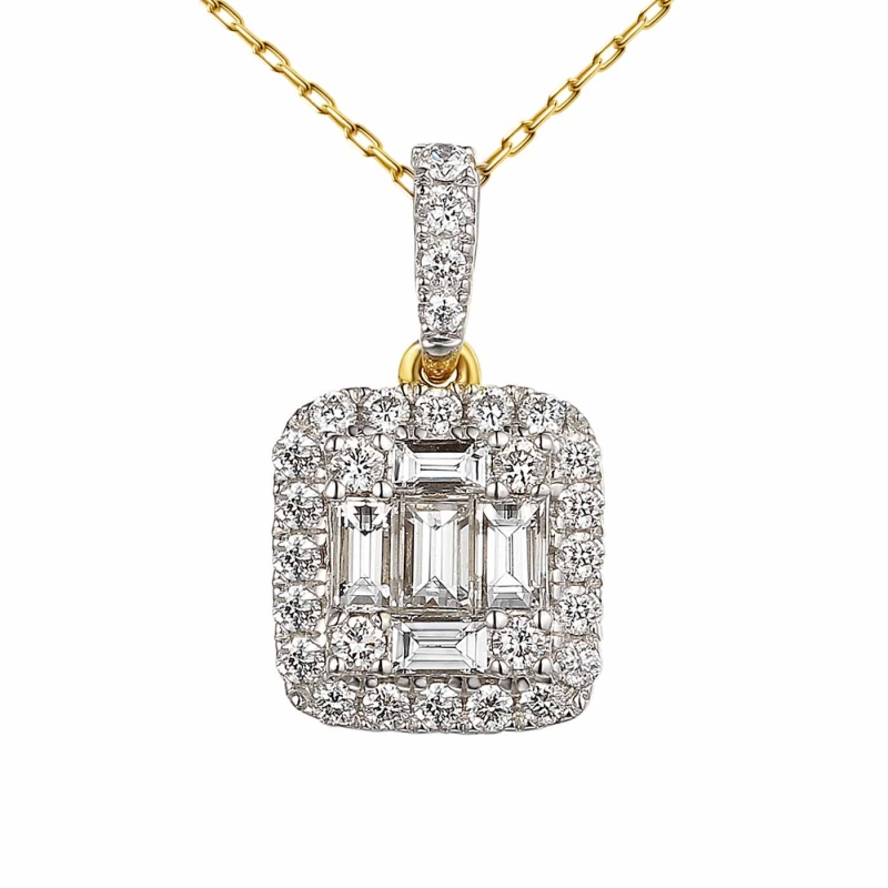 Zawieszka z żółtego złota z diamentami w szlifie bagietowym i okrągłym (P58325 Y) - zdjęcie: 1