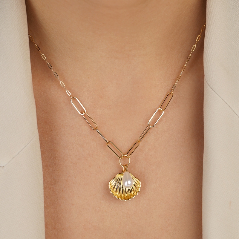 Naszyjnik srebrny pozłacany z perłą (N12645 Y PL 925) - zdjęcie: 2