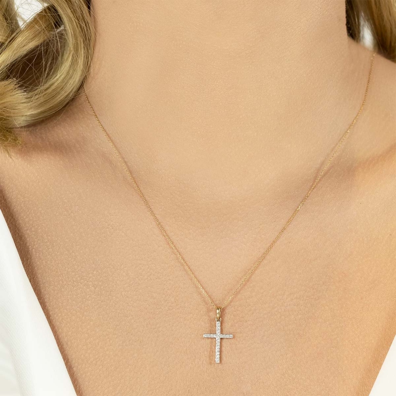 Zawieszka złoty krzyżyk z diamentami  (P43356 Y) - zdjęcie: 2