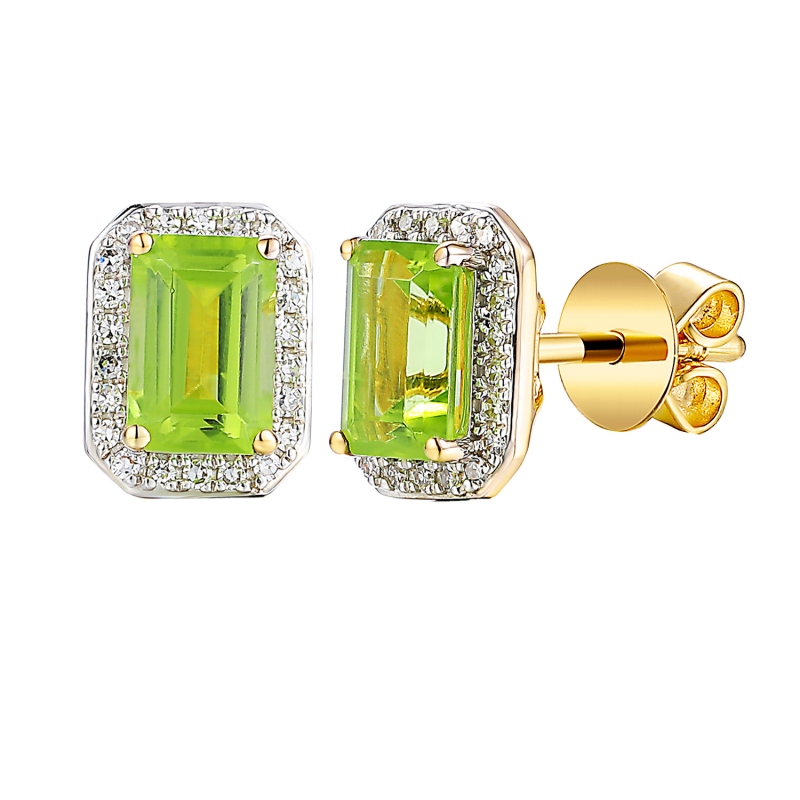 Kolczyki z żółtego złota z perydotami i diamentami - sztyft 1,41ct - patentka (E62904 Y S PT) - zdjęcie: 1
