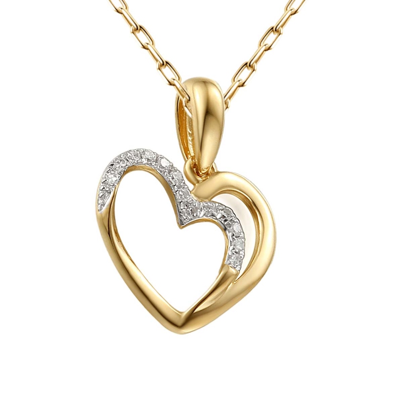 Zawieszka z żółtego złota - delikatne serce z diamentami (P53367 Y) - zdjęcie: 1