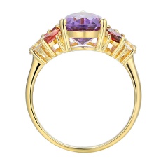 Pierścionek z różowym ametystem i kamieniami kolorowymi oraz diamentami (R88899 Y PAM)