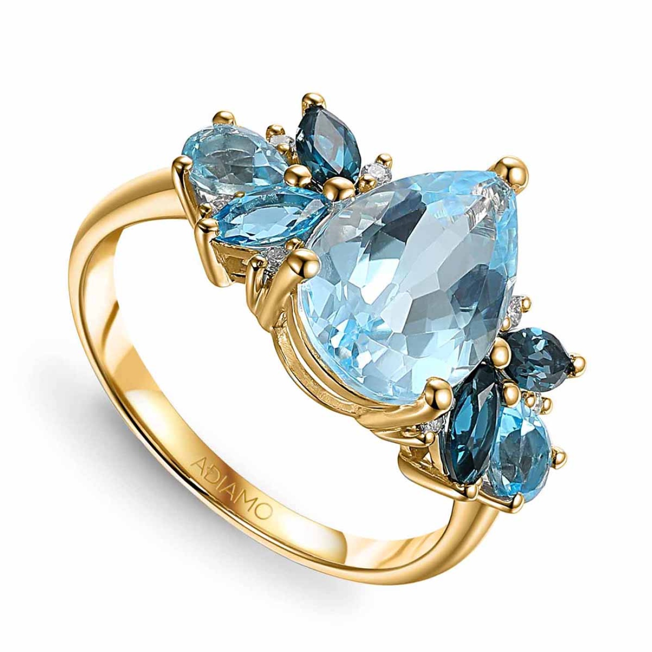 Pierścionek z niebieskimi topazami i diamentami (R88899 Y BT): 16