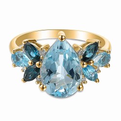 Pierścionek z niebieskimi topazami i diamentami (R88899 Y BT): 16 - zdjęcie: 3