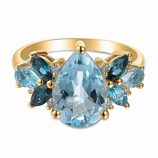 Pierścionek z niebieskimi topazami i diamentami (R88899 Y BT): 16