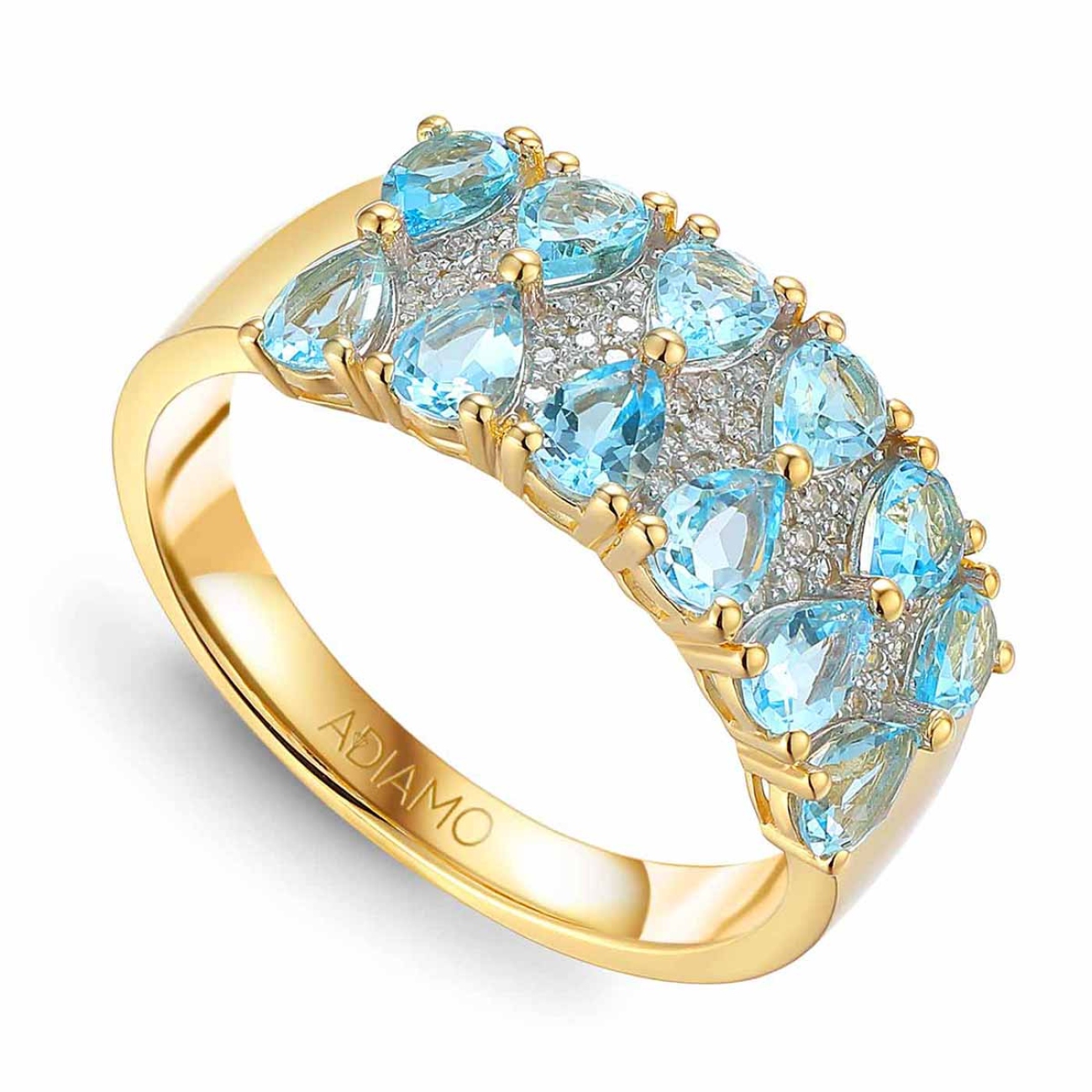 Pierścionek z niebieskimi topazami i diamentami (R93895 Y BT): 15