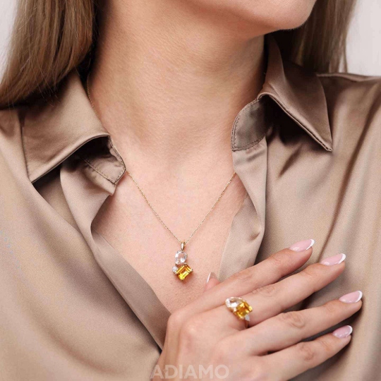 Zawieszka z cytrynem i białym topazem oraz diamentami (P93893 Y D CT)