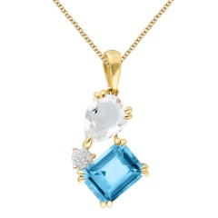 Zawieszka z niebieskim i białym topazem oraz diamentami (P93893 Y D BT)