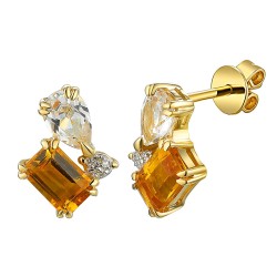 Kolczyki z cytrynami i białymi topazami oraz diamentami (E93893 Y S M CT) - zdjęcie: 2