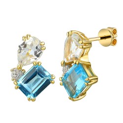 Kolczyki z topazami i diamentami - wersja duża (E93893 Y S D BT) - zdjęcie: 2