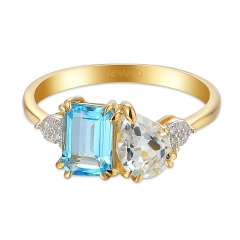 Pierścionek z niebieskim i białym topazem oraz diamentami (R93893 Y M BT)