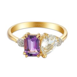 Pierścionek z ametystem, białym topazem i diamentami (R93893 Y M AM): 7 - zdjęcie: 4