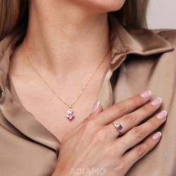 Pierścionek z ametystem, białym topazem i diamentami (R93893 Y M AM): 7 - zdjęcie: 3