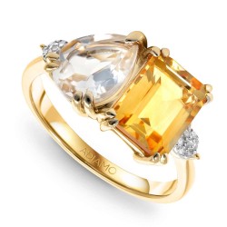 Pierścionek z cytrynem, białym topazem i diamentami (R93893 Y D CT): 7 - zdjęcie: 2